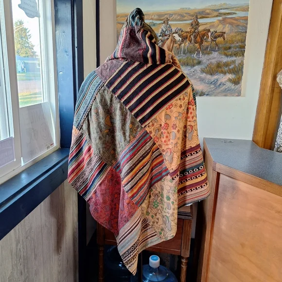 Kathmandu Imports Mushroom Patchwork Fringed Poncho, 100% Cotton, Size S/M? - Picture 6 of 14
